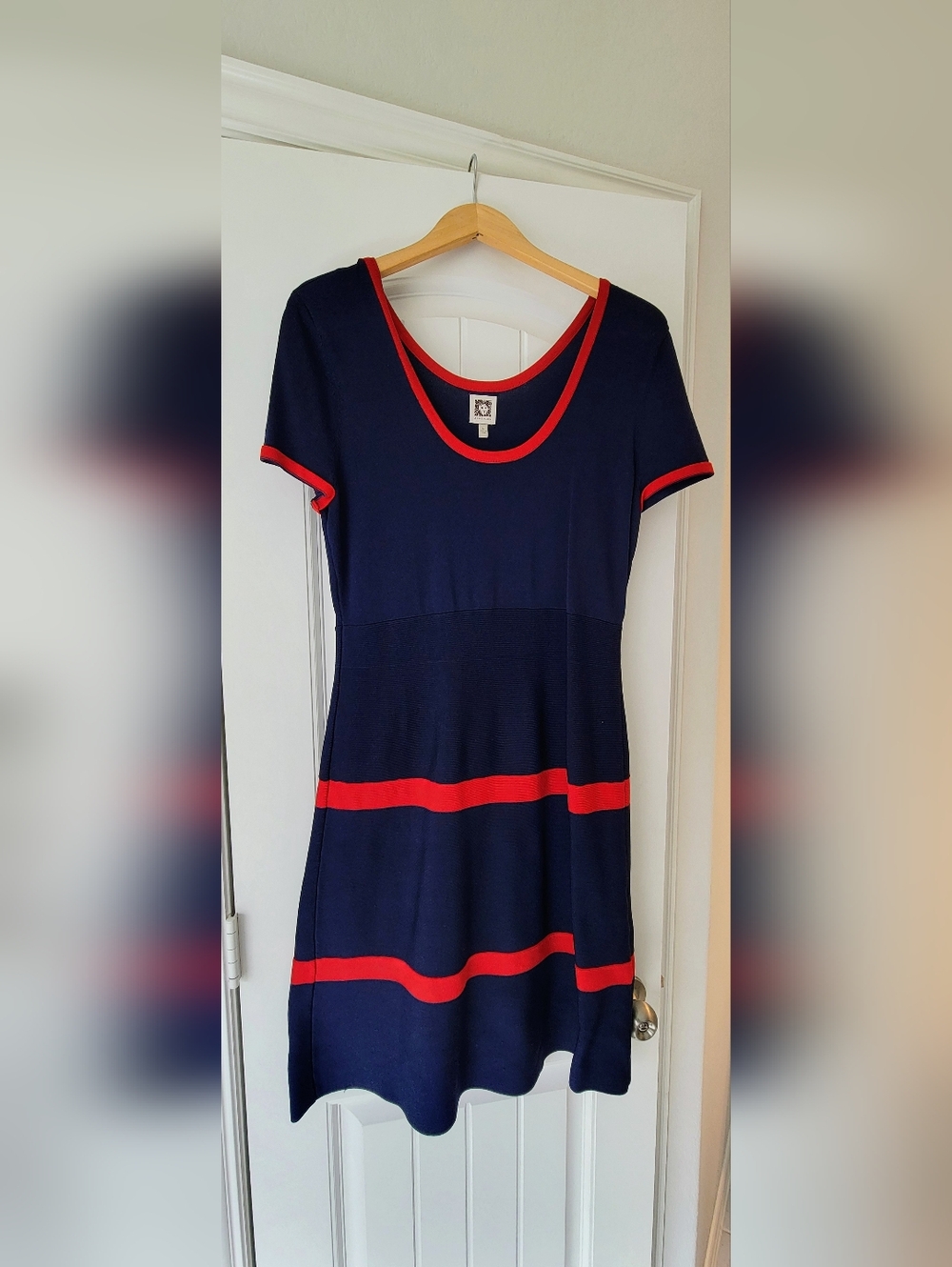Anne Klein Navy Blue Dress with Red Trim